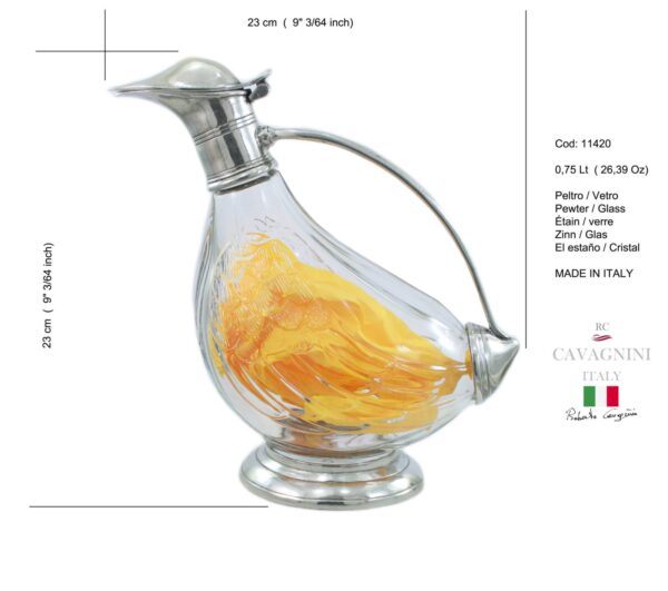 f79205888 Bottiglia Decanter "Papera" in Vetro e Peltro Artigianale – 750 ml